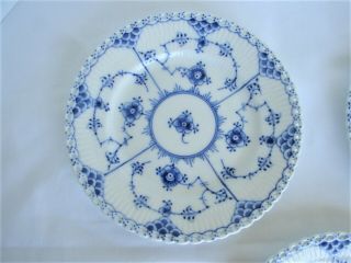 3 Royal Copenhagen Blue Fluted Full Lace Dessert Plates 1088 - 5 7/8 