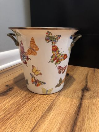 Mackenzie Childs Butterfly Garden White Wine Cooler Ice Bucket Trash Vase