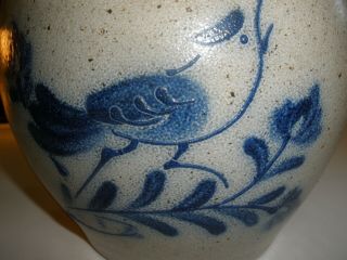 Bowl 8 H X 8 1/4 Salt Glazed Rowe Pottery Crock/flower Pot W/ Bird 1985