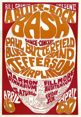 Jefferson Airplane Paul Butterfield 1966 Bg 3 Fillmore Poster