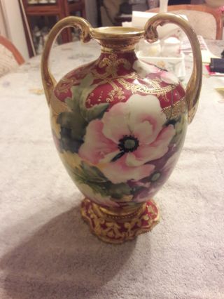 Vintage Nippon Vase - Floral Pattern - Heavy Gold Beading 52 Stamp 3