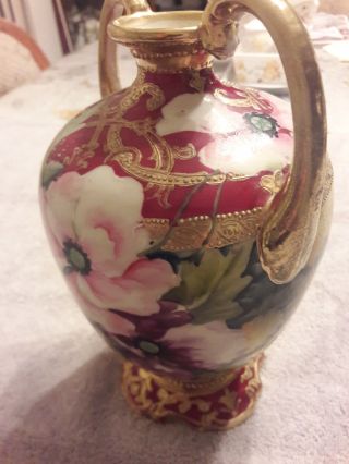 Vintage Nippon Vase - Floral Pattern - Heavy Gold Beading 52 Stamp 5