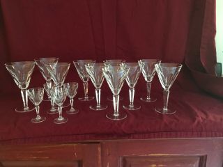 Set Of 14 Waterford Sheila Cut Crystal Wine Water Cordial Glasses