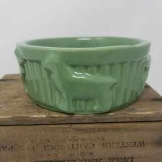 Vintage Robinson Ransbottom Pottery Roseville Dog Bowl Green Feeder Small