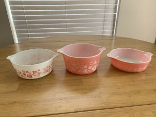 Vintage Pyrex Pink Gooseberry Cinderella Bowl Set Of 3 471 472 473 Awesome
