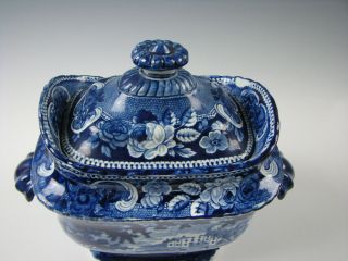 Antique Dark Blue Staffordshire Transferware Sugar Bowl circa 1825 2