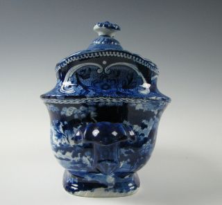 Antique Dark Blue Staffordshire Transferware Sugar Bowl circa 1825 3