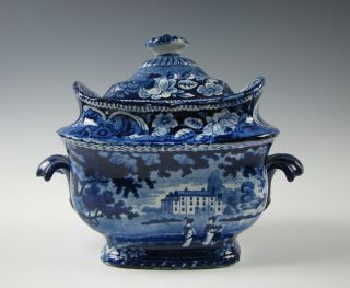 Antique Dark Blue Staffordshire Transferware Sugar Bowl circa 1825 4
