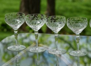 Vintage Etched Cocktail Glasses,  Set Of 6,  Vintage 5 Oz Cocktail Coupes