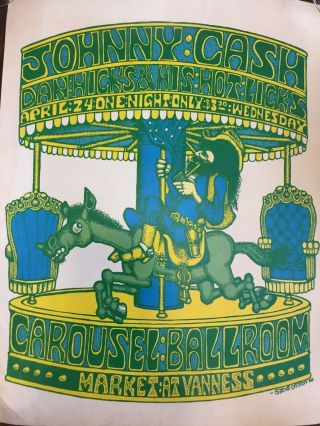 Johnny Cash Carousel Ballroom 1968 Poster Steve Catron Scarce Fillmore Dan Hicks