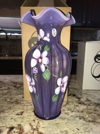 Fenton Art Glass Lavender Overlay Melon Vase Signed 11 "