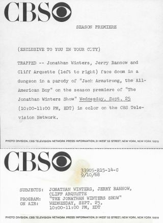 The Jonathan Winters Show 1960s CBS - TV Promo Photo Cliff Arquette 2