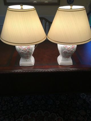 Set Of Irish Belleek Porcelain Table Lamps Including Shades