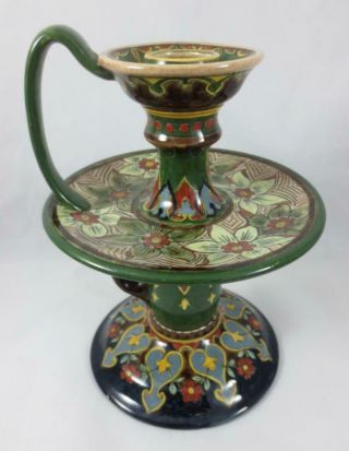 C1900 Royal Bonn " Old Dutch " Pottery Double Height Candle Holder Chamberstick