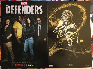 Sdcc Comic Con Marvel Netflix Defenders & Iron Fist Posters Set Of 2 Exclusive