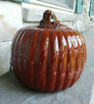 Dated 1999 Ned Foltz Pottery Redware Pumpkin Cookie Jar