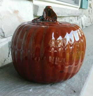 Dated 1999 Ned Foltz Pottery Redware Pumpkin Cookie Jar 2