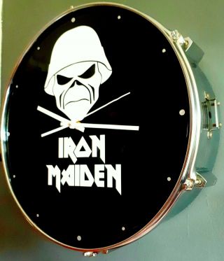 Iron Maiden Steel Snare Drum Clock A Matter Of Life And Death Eddie Crossed Guns