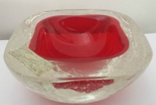 Murano Sommerso Ruby Red Crackle Glass Geode Bowl