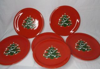 Waechtersbach Set Of 6 Christmas Tree Red Plates 10 " Dinner Germany