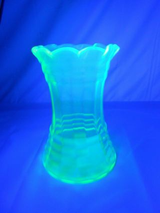 Vintage Lg Vase Uranium Glass Green Depression Glass Optic