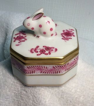 Herend Porcelain Bunny And Flowers Trinket Box