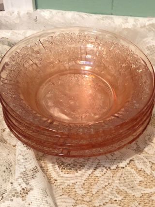 Pink Sharon Flat Soup Bowl Roses Textured Federal Glass 7.  5” Set Of 6 3