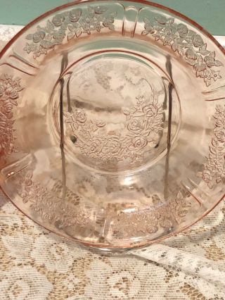 Pink Sharon Flat Soup Bowl Roses Textured Federal Glass 7.  5” Set Of 6 4
