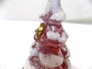 Vintage FENTON Christmas Tree Pink/Purple iridescent Flocked With Gold Bird 6 