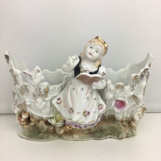 Antique Thames Choir Girl Bird Porcelain Figurine Planter / Vase / Wall Pocket