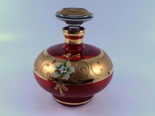 Venetian Murano Italian Ruby Red/gold Glass Perfume/stopper Enameled Flowers