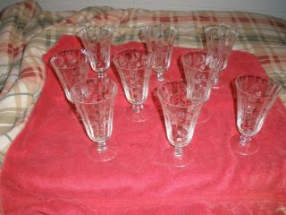 Vintage Fostoria Optic Etched Ice Tea Or Water Glass Stemware Set Of 9 Heather