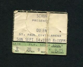 1980 Queen Concert Ticket Stub St.  Paul Mn Freddie Mercury The Game