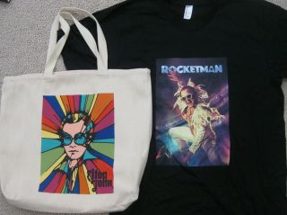 Rocketman Elton John Official Movie Promo Tote Bag Troubadour 1970 T - Shirt Med