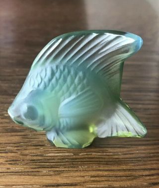 Lalique Crystal Angel Fish Figurine Green Opalescent.