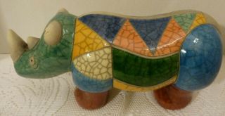 The Fenix Raku Pottery Giant Rhinoceros Figurine Hand Made In South Africa