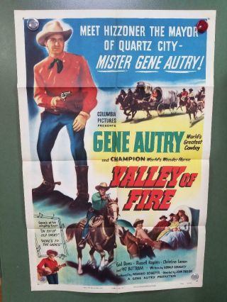1951 Valley Of Fire One Sheet Poster 27x41 " Gene Autry,  Champion Western Musical