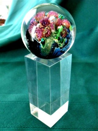 Millefiori Murano Art Glass Signed Paperweight With Lucite Stand