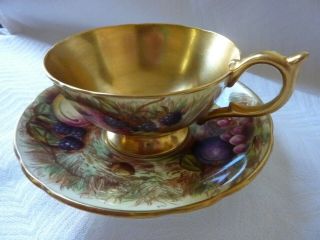 Aynsley Fine Bone China Cup " Orchard Fruit Gold " Cup And Saucer