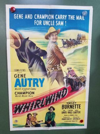 1951 Whirlwind One Sheet Poster 27 " X41 " Gene Autry,  Champion Western Musical