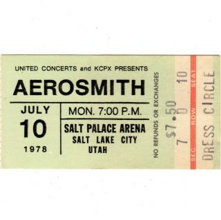 Aerosmith & Ac/dc Concert Ticket Stub Salt Lake City 7/10/78 Powerage Bon Scott