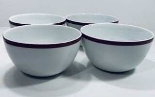 Williams - Sonoma Brasserie Maroon Cereal/soup Bowl (4) White W/ Maroon Band