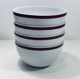 Williams - Sonoma Brasserie Maroon Cereal/Soup Bowl (4) White w/ Maroon Band 2