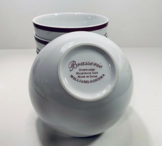 Williams - Sonoma Brasserie Maroon Cereal/Soup Bowl (4) White w/ Maroon Band 4