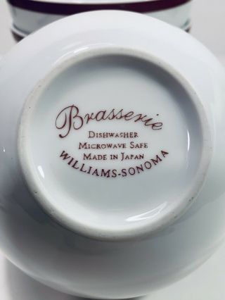 Williams - Sonoma Brasserie Maroon Cereal/Soup Bowl (4) White w/ Maroon Band 5