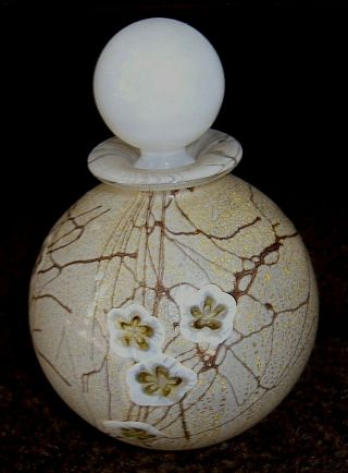 Isle Of Wight Art Glass Perfume Bottle With Stopper Garden Flowers Beige