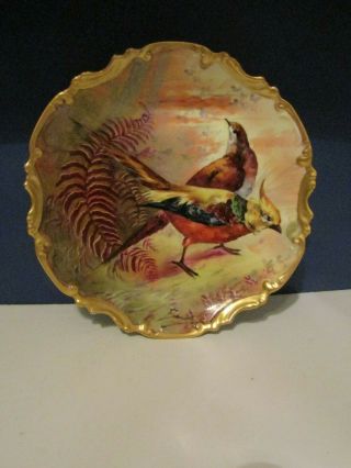 Antique Limoges Coronet Charger Plate Painted Game Birds Gold Gilt France Signed