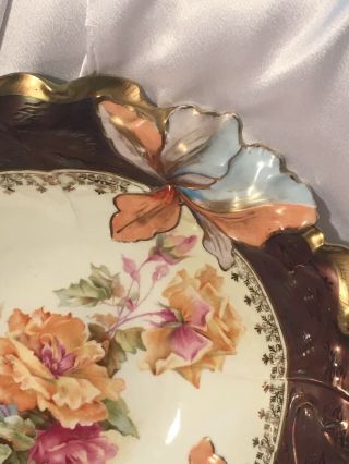 Rare Antique RS Prussia Bowl Tiffany Gold Black Iris Mold Fall Colors Roses 3