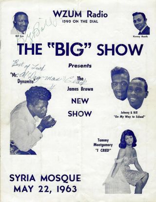 James Brown 1963 Concert Program Syria Mosque Pittsburgh