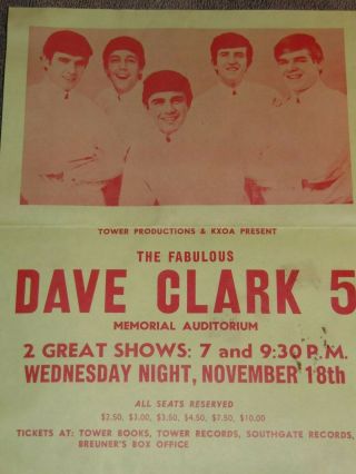 Nov.  18,  1964 Dave Clark Five Sacramento Ca Concert Handbill